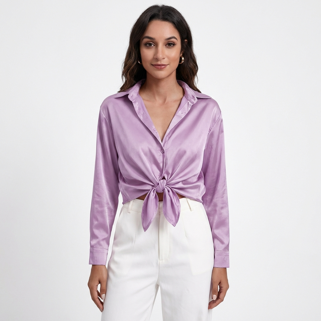 Blusa Mujer Cuello Clasico Bajo Anudado Ajuste Casual - Mavetta