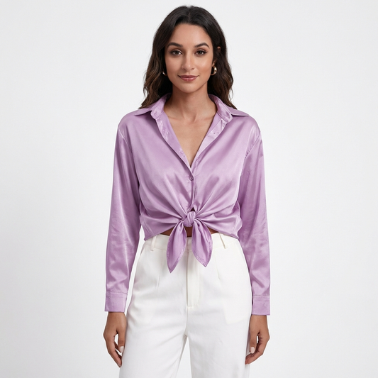 Blusa Mujer Cuello Clasico Bajo Anudado Ajuste Casual - Mavetta