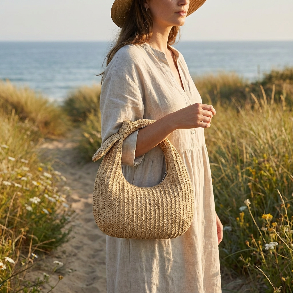 Bolso Hobo Mujer de Piel con Lazo Decorativo Estilo Boho