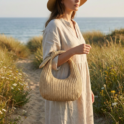 Bolso Hobo Mujer de Piel con Lazo Decorativo Estilo Boho