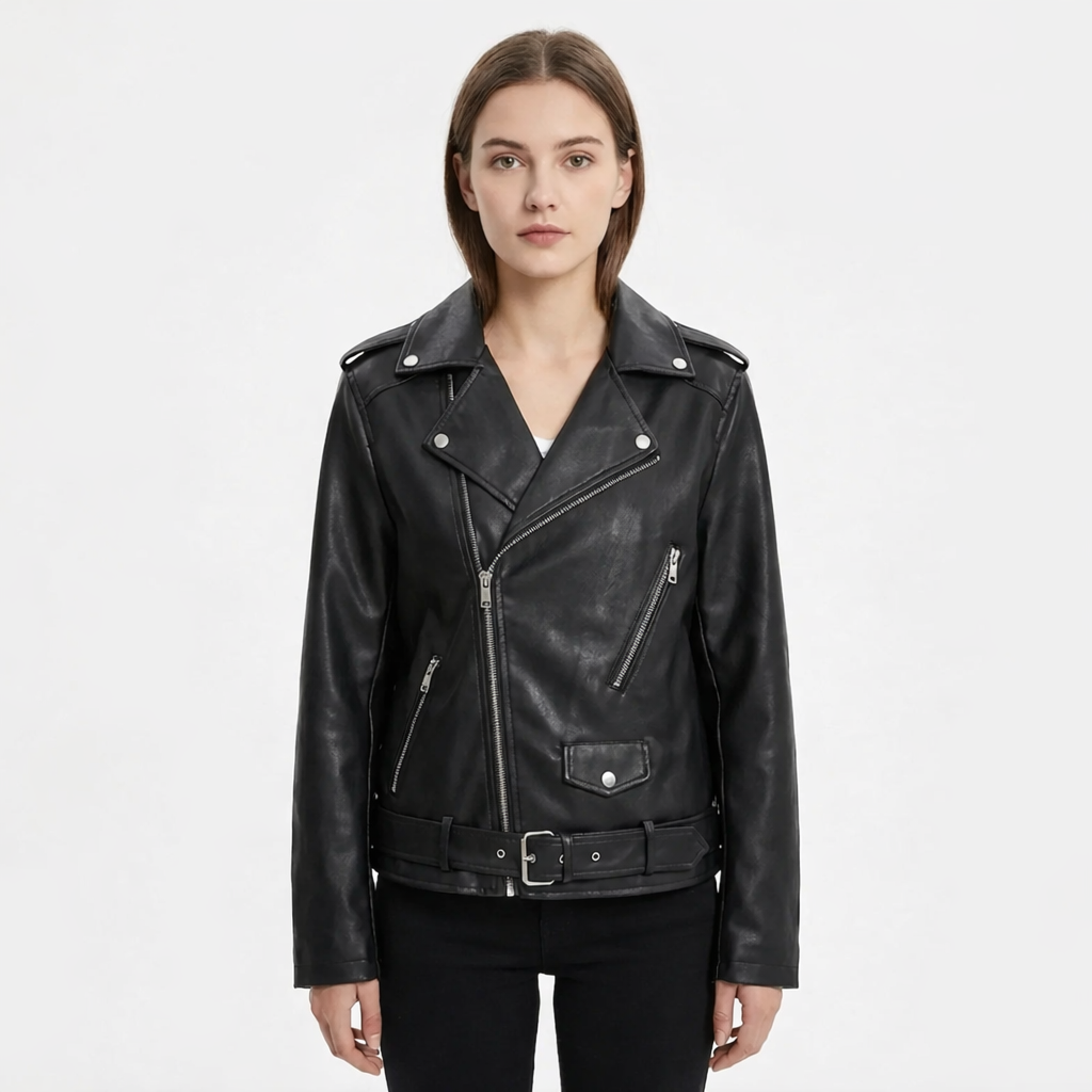 Chaqueta Biker Mujer con Cremallera Ajuste Entallado