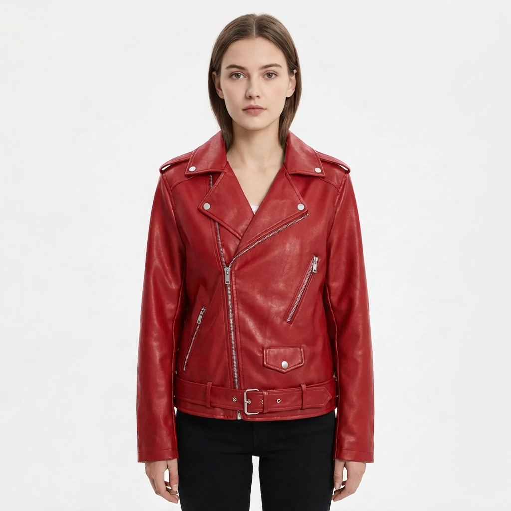 Chaqueta Biker Mujer con Cremallera Ajuste Entallado