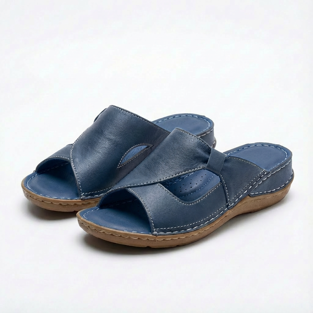 Sandalias Mule Mujer Diseño Calado Costuras Contrastantes Casual