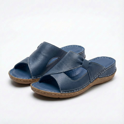 Sandalias Mule Mujer Diseño Calado Costuras Contrastantes Casual