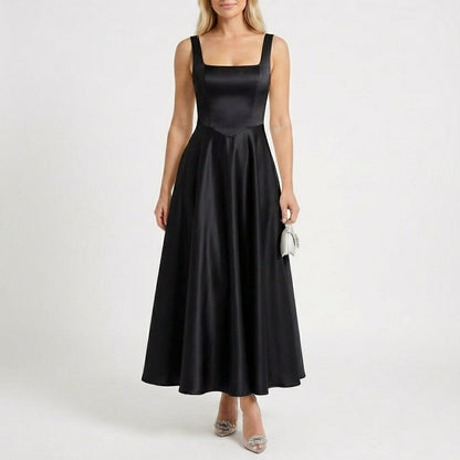 Vestido Maxi Mujer Escote Cuadrado Falda Amplia