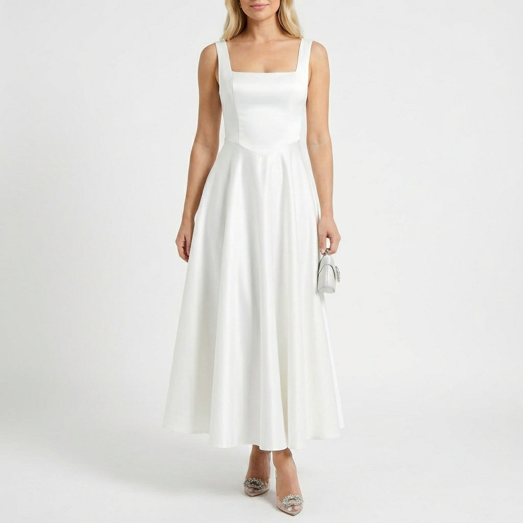 Vestido Maxi Mujer Escote Cuadrado Falda Amplia