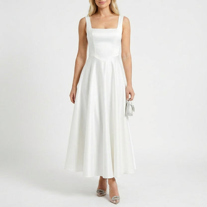 Vestido Maxi Mujer Escote Cuadrado Falda Amplia