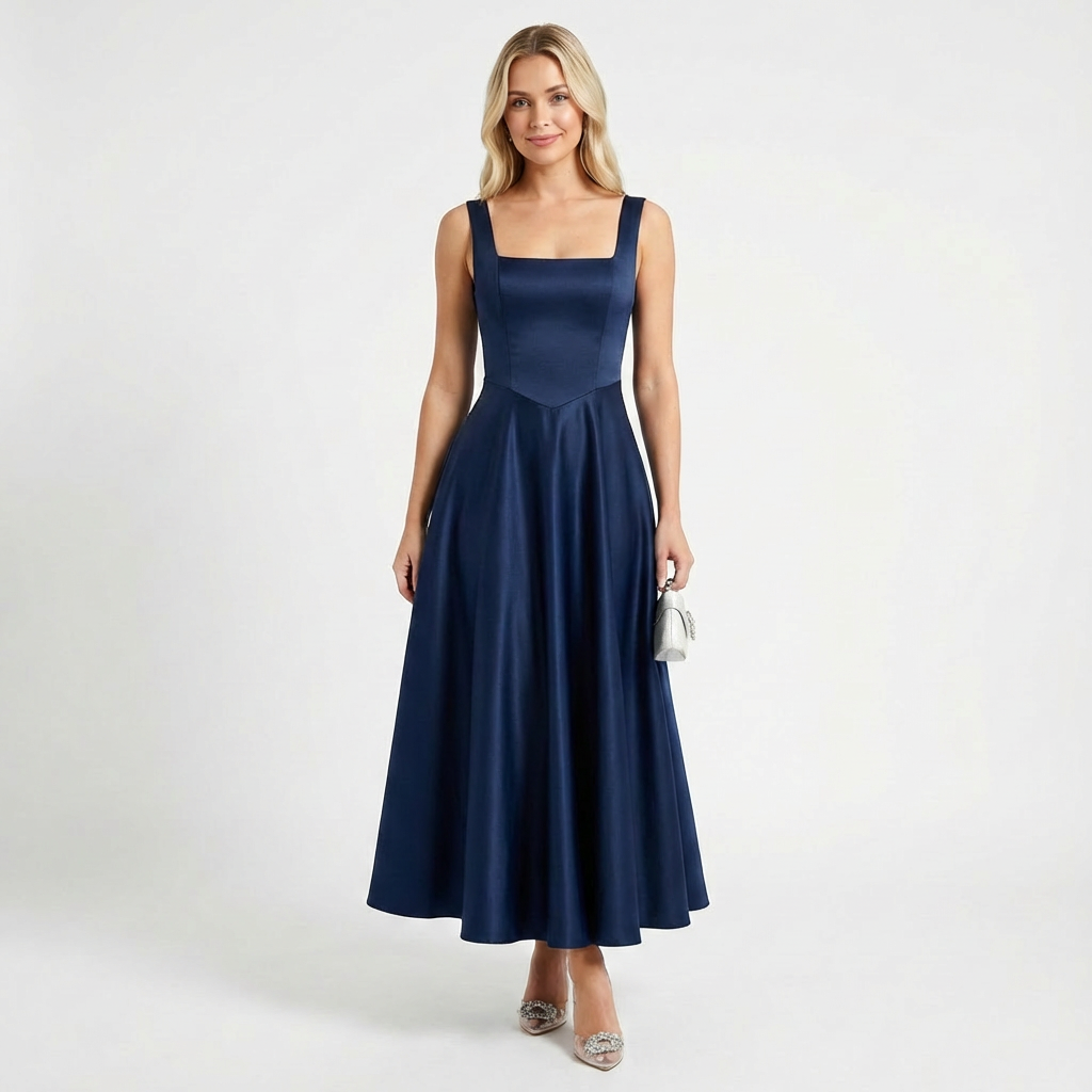 Vestido Maxi Mujer Escote Cuadrado Falda Amplia - Mavetta