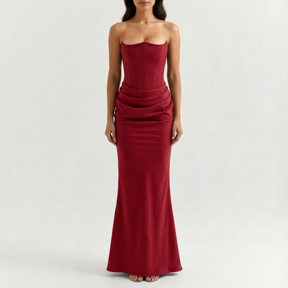 Vestido Maxi Mujer Drapeado Escote Palabra de Honor