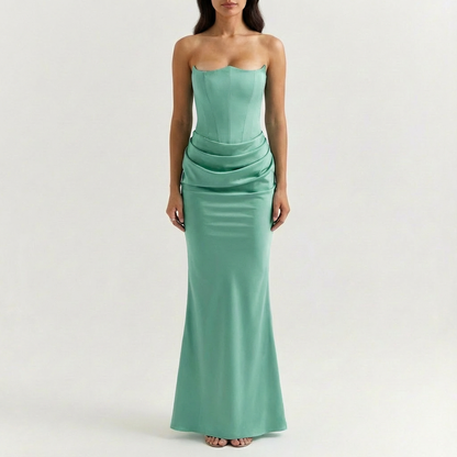 Vestido Maxi Mujer Drapeado Escote Palabra de Honor