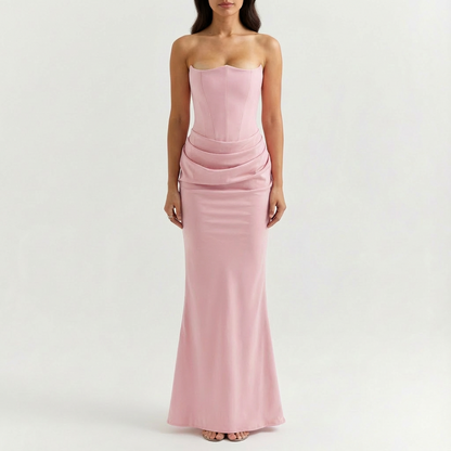 Vestido Maxi Mujer Drapeado Escote Palabra de Honor