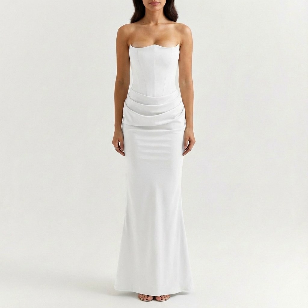 Vestido Maxi Mujer Drapeado Escote Palabra de Honor