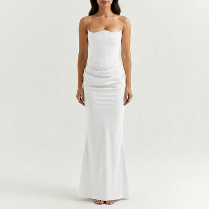 Vestido Maxi Mujer Drapeado Escote Palabra de Honor