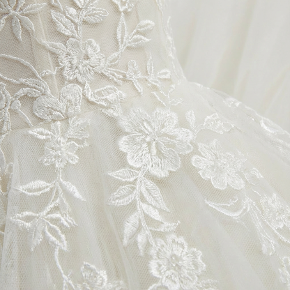 Vestido Novia Mujer Largo Encaje Floral Escote en V Tul