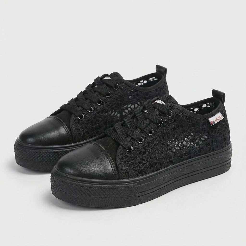 Zapatillas Mujer Plataforma con Apliques de Cristal y Cordones