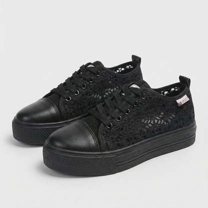 Zapatillas Mujer Plataforma con Apliques de Cristal y Cordones
