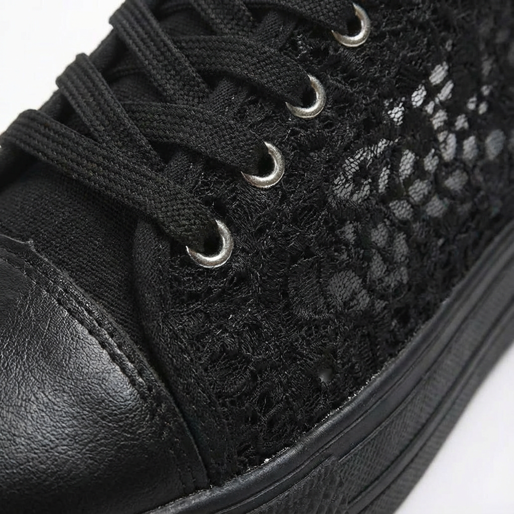 Zapatillas Plataforma Mujer Tejido Calado Cordones Casual