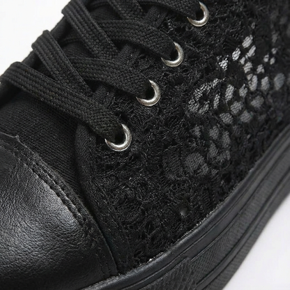 Zapatillas Plataforma Mujer Tejido Calado Cordones Casual