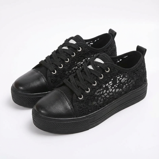 Zapatillas Plataforma Mujer Tejido Calado Cordones Casual - Mavetta