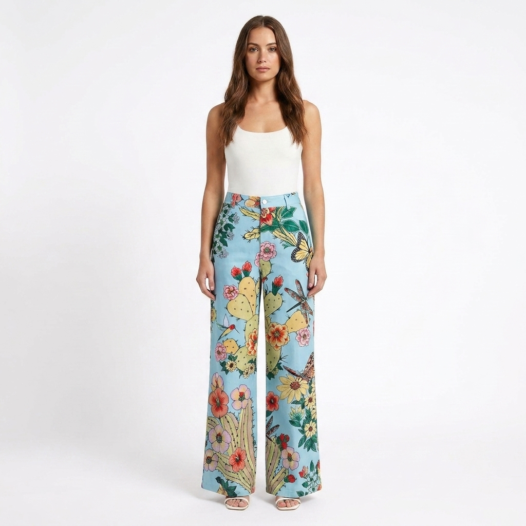 Pantalón Mujer Pernera Ancha Diseño Estampado Casual
