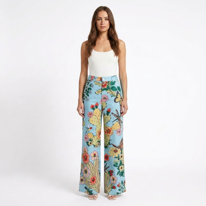 Pantalón Mujer Pernera Ancha Diseño Estampado Casual