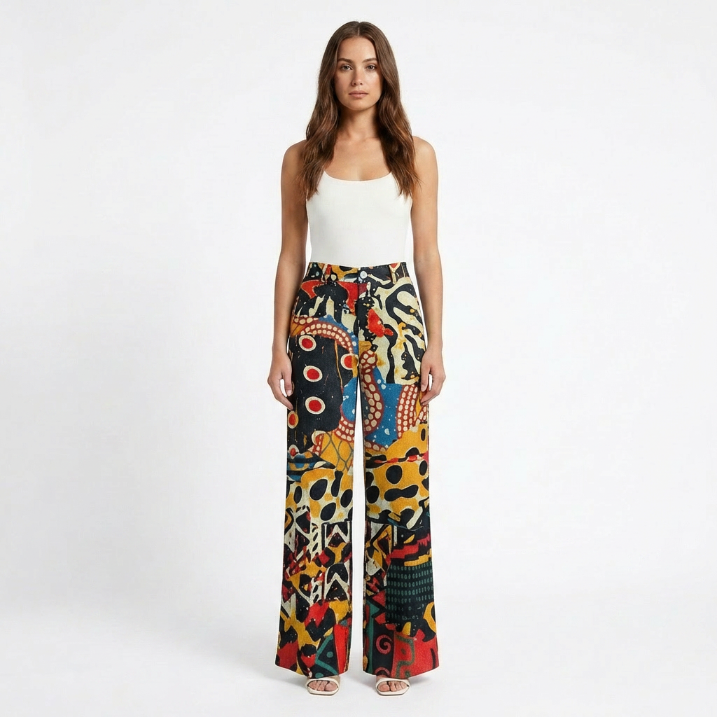 Pantalón Mujer Pernera Ancha Diseño Estampado Casual