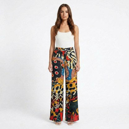 Pantalón Mujer Pernera Ancha Diseño Estampado Casual