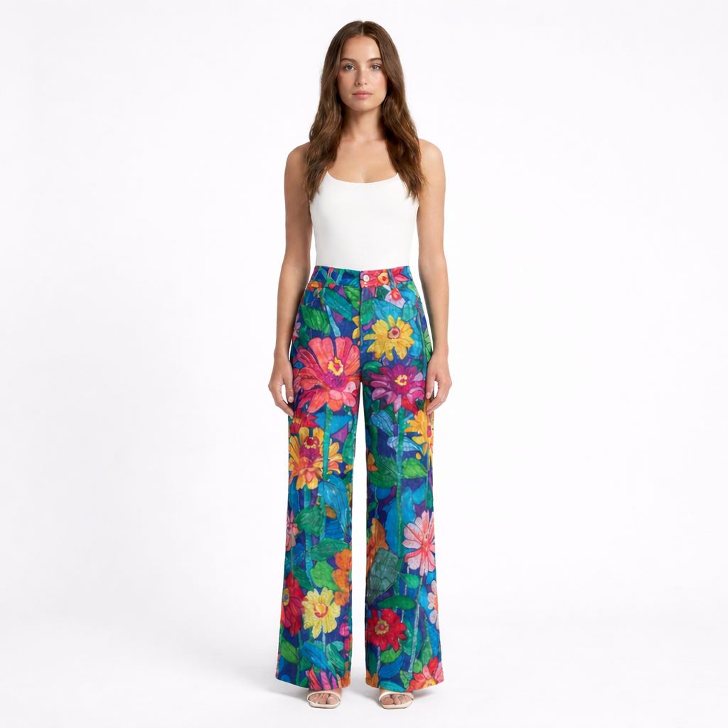 Pantalón Mujer Pernera Ancha Diseño Estampado Casual