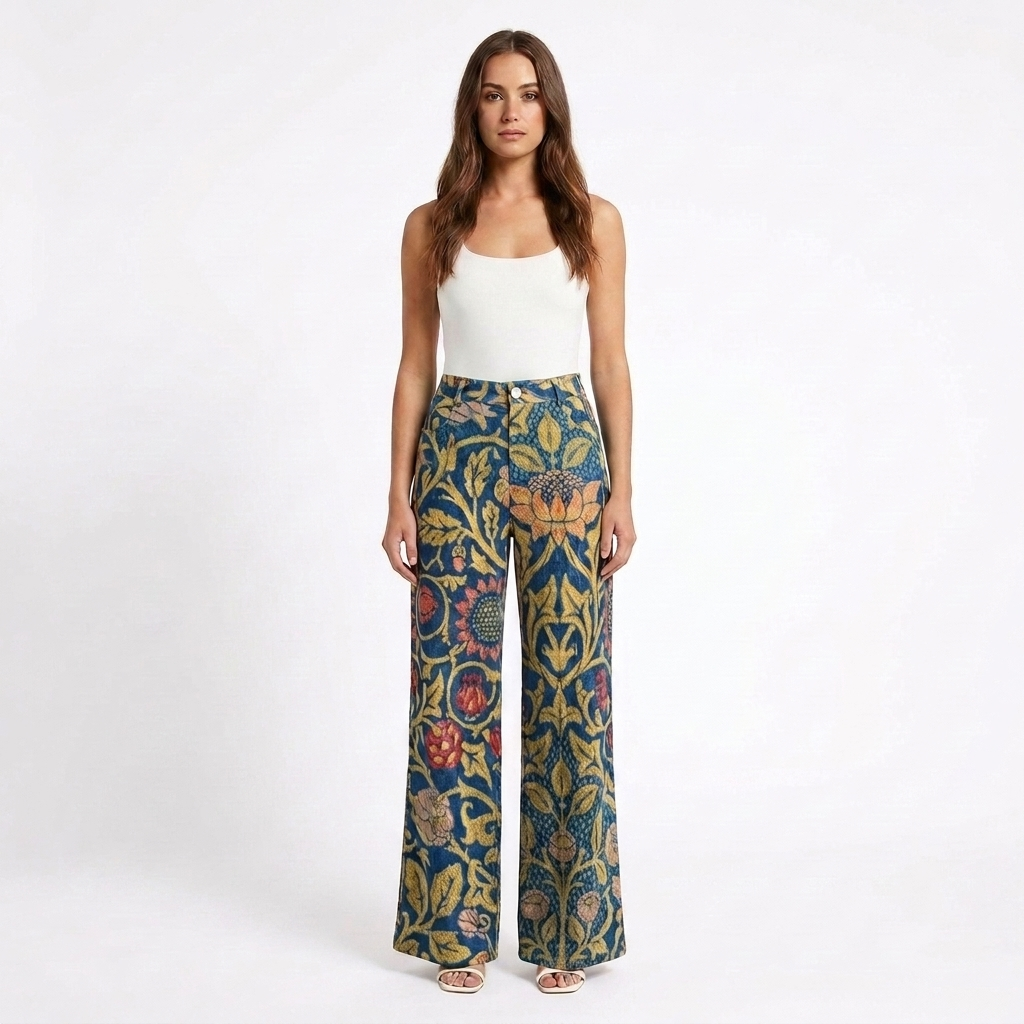 Pantalón Mujer Pernera Ancha Diseño Estampado Casual