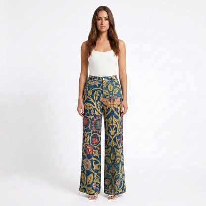 Pantalón Mujer Pernera Ancha Diseño Estampado Casual