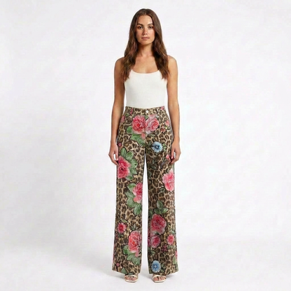 Pantalón Mujer Pernera Ancha Diseño Estampado Casual