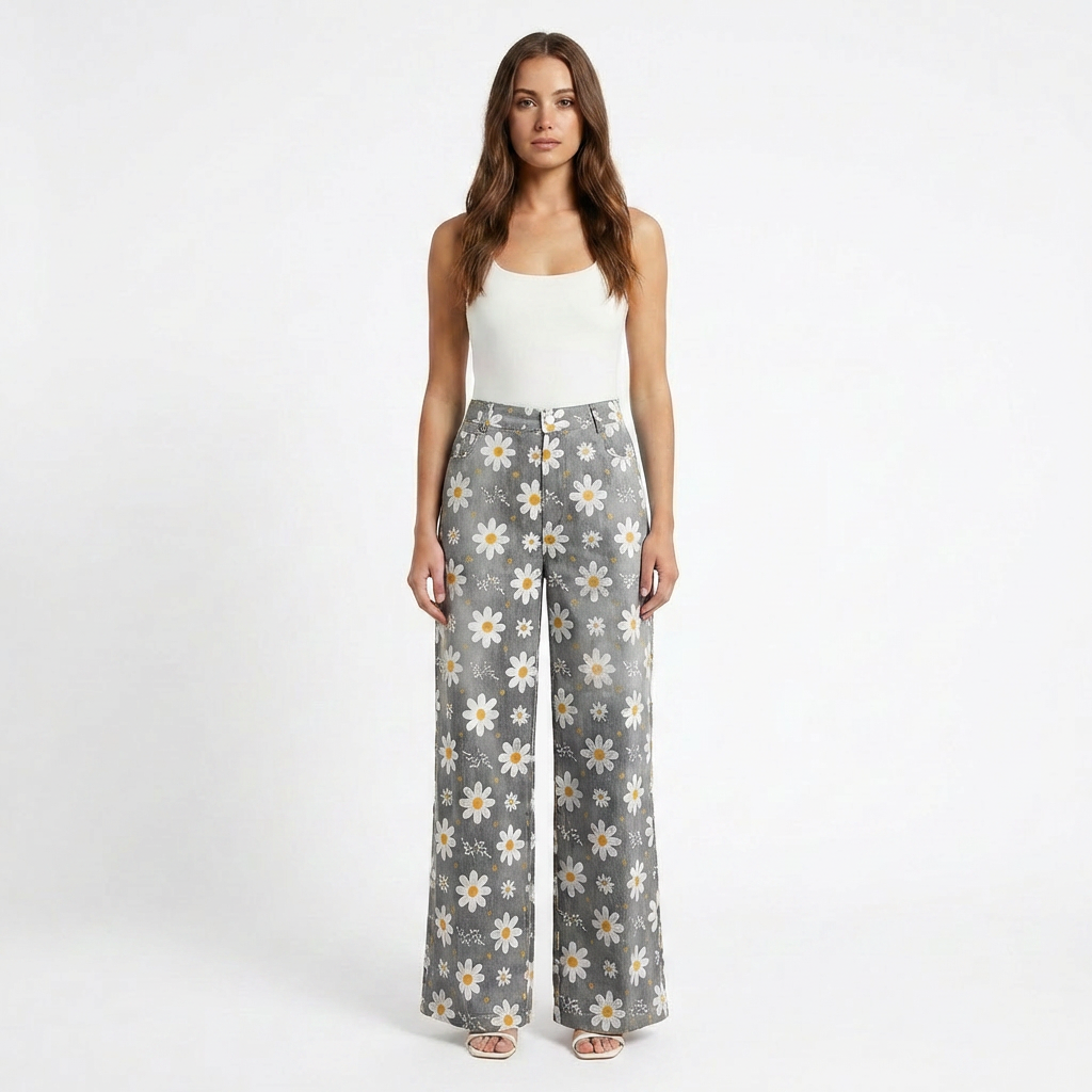 Pantalón Mujer Pernera Ancha Diseño Estampado Casual