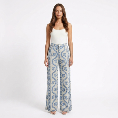 Pantalón Mujer Pernera Ancha Diseño Estampado Casual