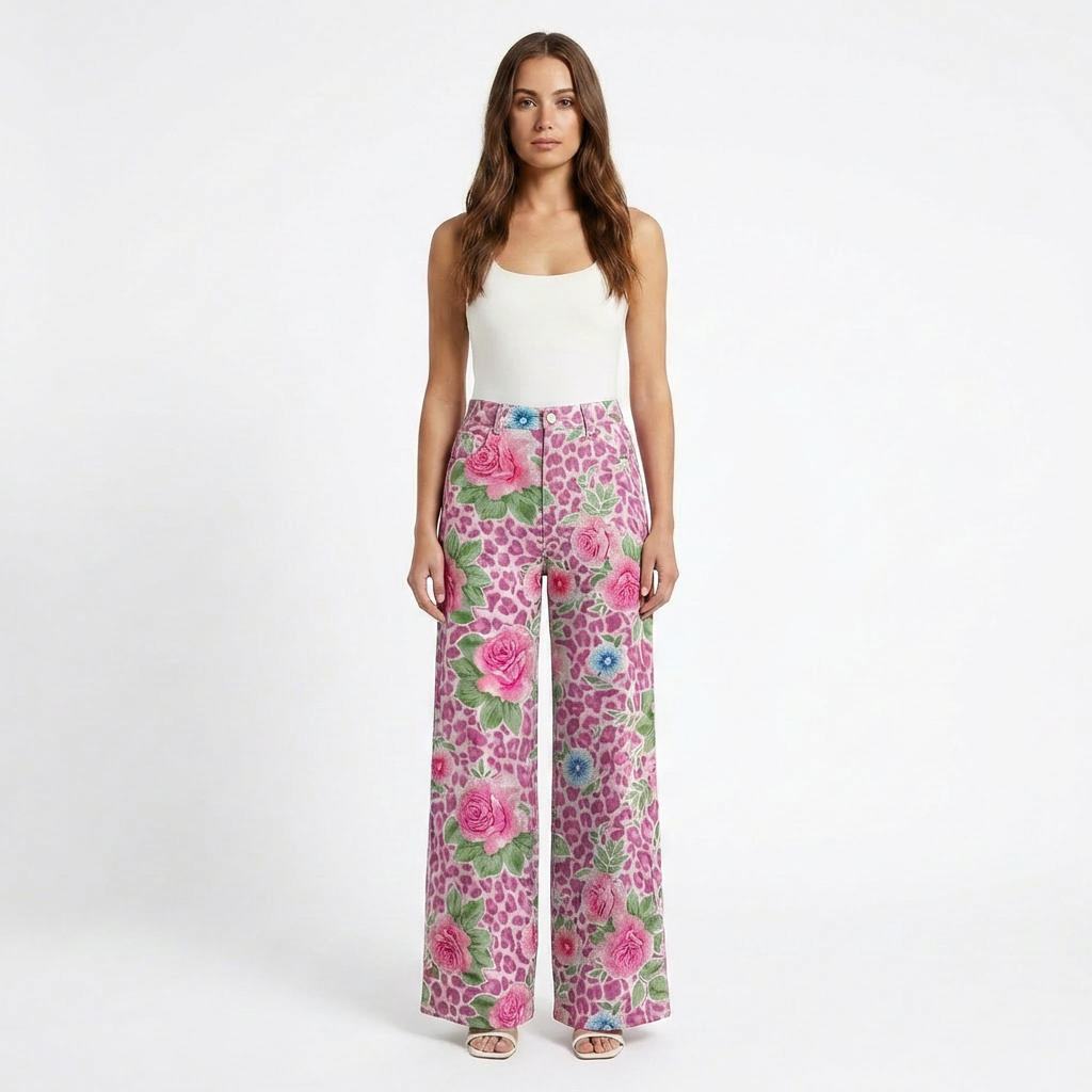 Pantalón Mujer Pernera Ancha Diseño Estampado Casual