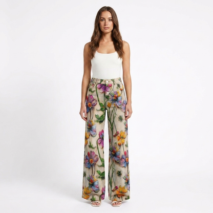 Pantalón Mujer Pernera Ancha Diseño Estampado Casual
