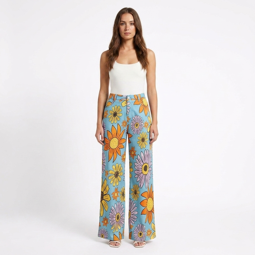 Pantalón Mujer Pernera Ancha Diseño Estampado Casual