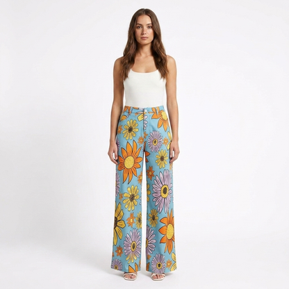 Pantalón Mujer Pernera Ancha Diseño Estampado Casual