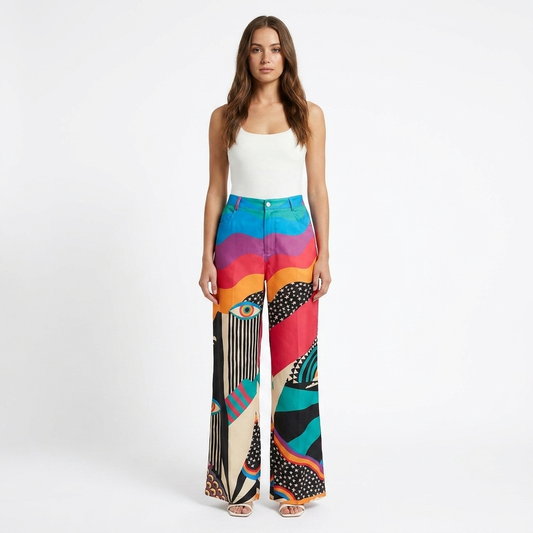 Pantalón Mujer Pernera Ancha Diseño Estampado Casual - Mavetta