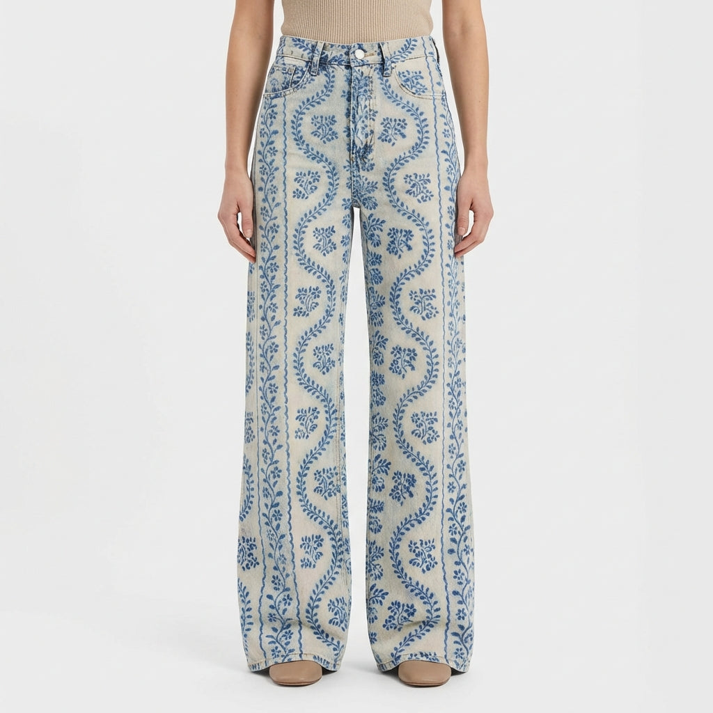 Pantalones Vaqueros Mujer Talle Alto Pernera Ancha Diseño