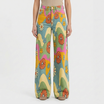 Pantalones Vaqueros Mujer Talle Alto Pernera Ancha Diseño