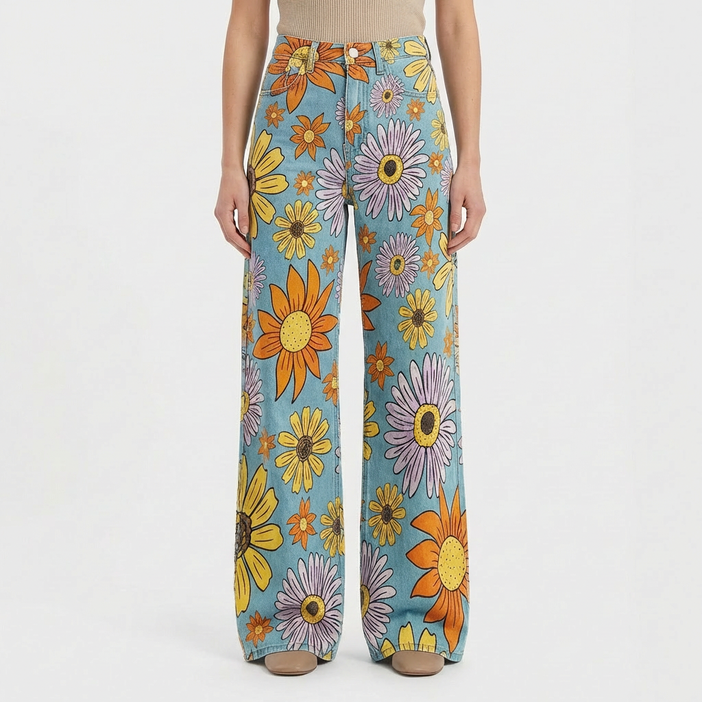Pantalones Vaqueros Mujer Talle Alto Pernera Ancha Diseño