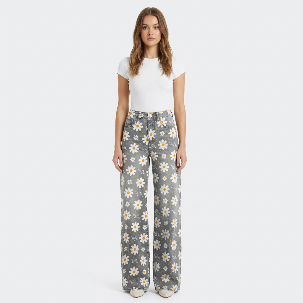 Pantalones Vaqueros Mujer Talle Alto Pernera Ancha Diseño - Mavetta