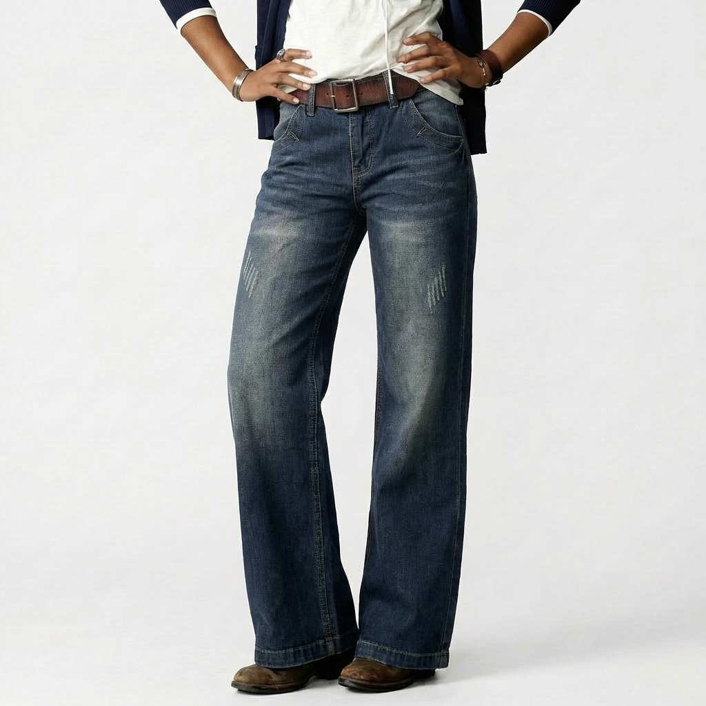 Pantalones Vaqueros Mujer Talle Bajo Pernera Ancha Estilo Retro