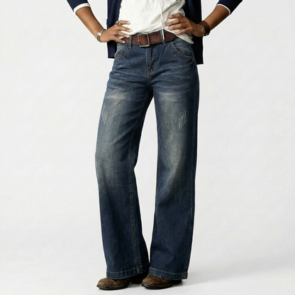 Pantalones Vaqueros Mujer Talle Bajo Pernera Ancha Estilo Retro