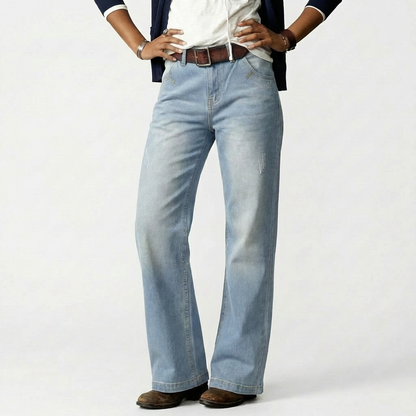 Pantalones Vaqueros Mujer Talle Bajo Pernera Ancha Estilo Retro - Mavetta