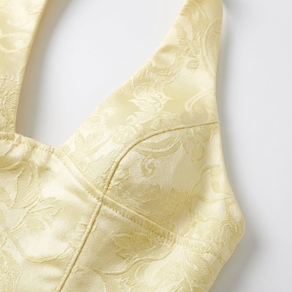 Vestido Largo Mujer Jacquard Floral Halter