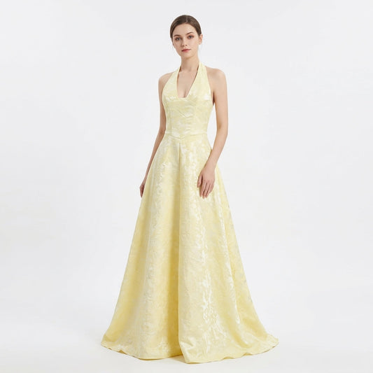 Vestido Largo Mujer Jacquard Floral Halter - Mavetta