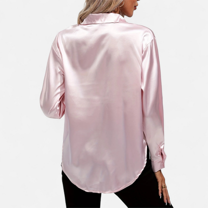 Blusa Mujer de Satén Manga Larga Cuello Solapa