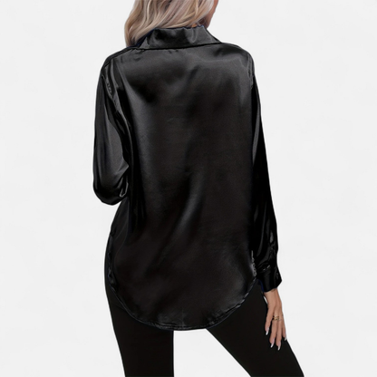 Blusa Mujer de Satén Manga Larga Cuello Solapa