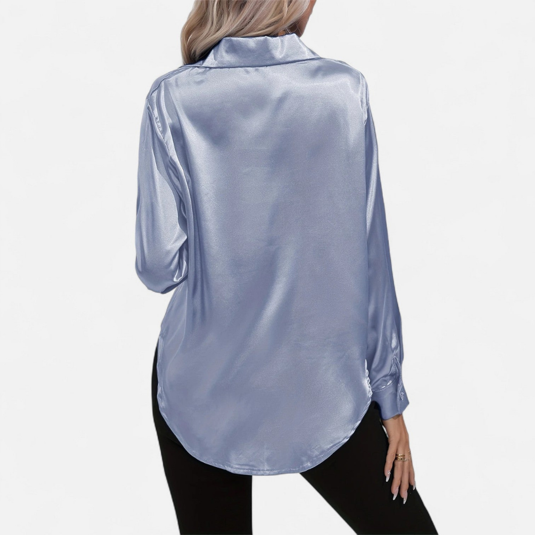 Blusa Mujer de Satén Manga Larga Cuello Solapa